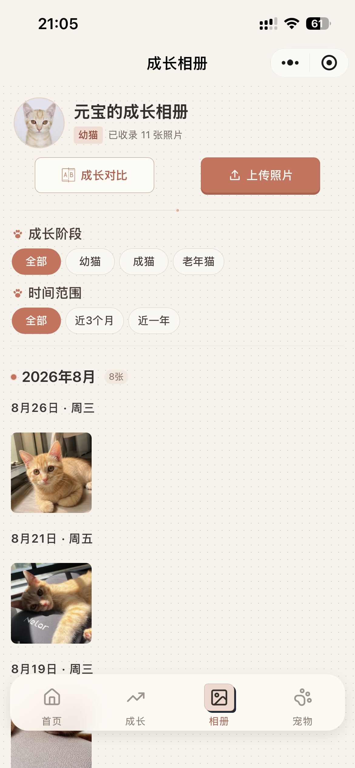 相册：成长对比与照片归档